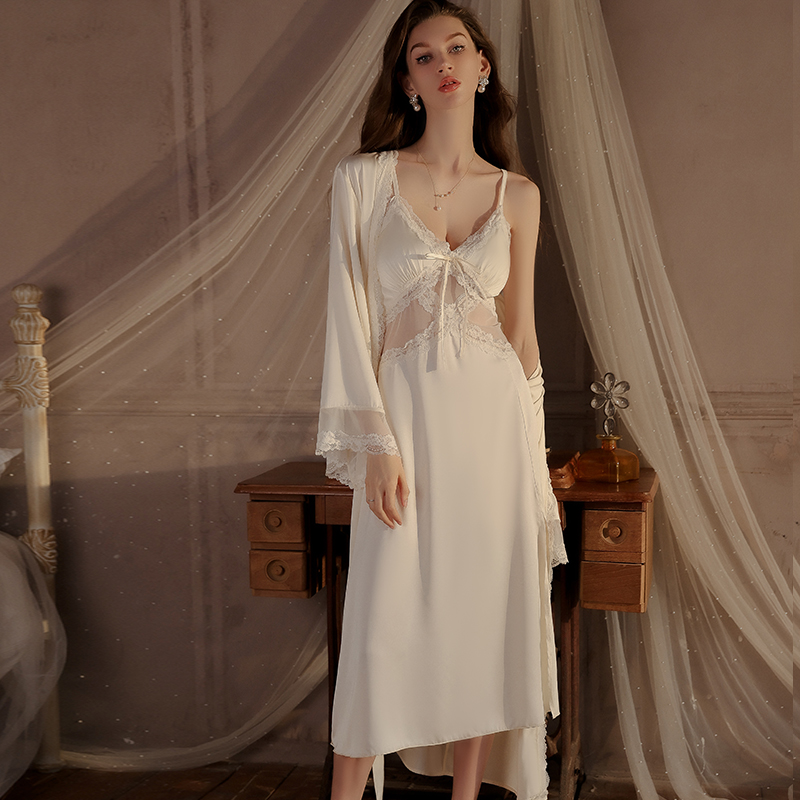 قميص نوم نسائي فرنسي رومانسي ب - مراجعة Robe Silk Women وسعره